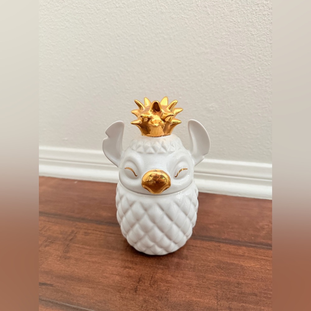 Disney Parks White & Gold Lilo Stitch Candle Jar